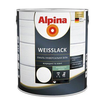 Емаль алкідна WEISSLACK, Альпіна(Alpina), білий шовковистий-мат, 0,75 л 000-98864438-3455 фото