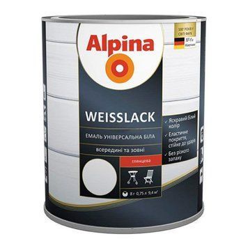 Емаль алкідна WEISSLACK, Альпіна(Alpina), білий глянець, 0,75 л 000-98864436-3457 фото