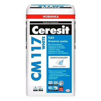 Клеюча суміш для мозаїки і мармуру еластична Церезіт (Ceresit) СМ117 White Flex, білий, 25кг 000-10101048-4062 фото