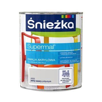 Емаль акрилова Снєжка (Sniezka) Supermal, напівглянецевий, світло-сірий, А302, 0.8л 000-98875643-3468 фото